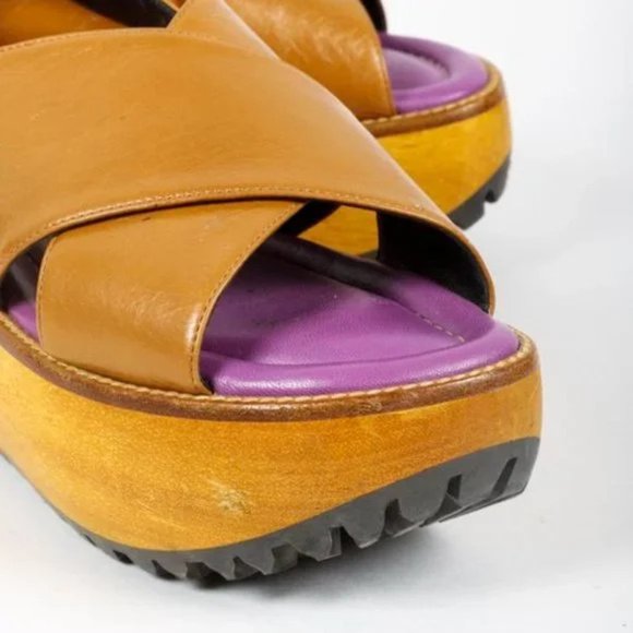 Marni Brown Leather Wooden Platform Slingback Sandal - Picture 8 of 9